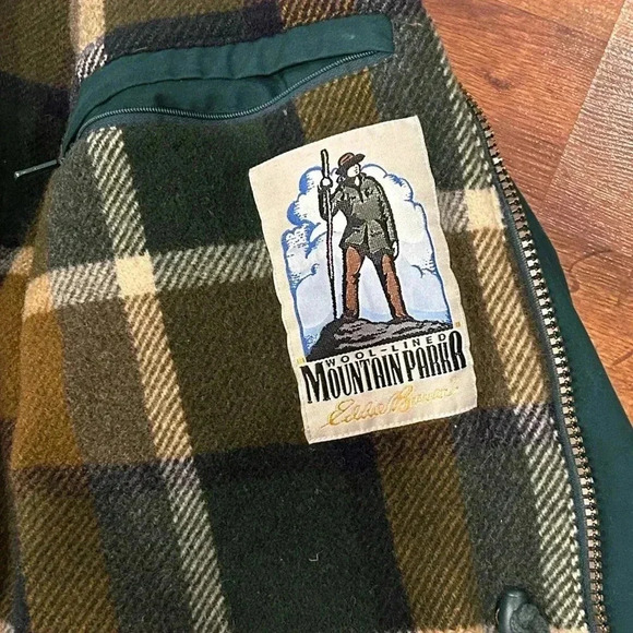Vintage Eddie Bauer Men Green Plaid Wool Lined Coat Mountain Parka Jacket Large - Picture 6 of 11